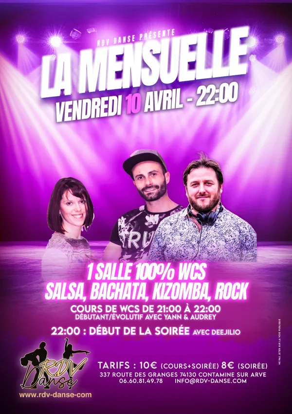 La Mensuelle RDV Danse - Vendredi 10 Avril 2026 - Soirée dansante WCS Salsa Bachata Kizomba Rock